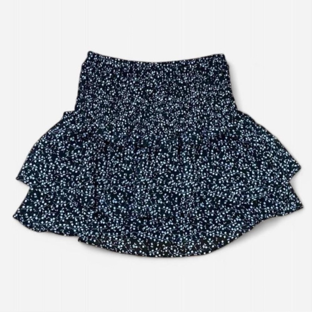 Black Floral Smocked Skirt